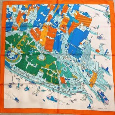 에르메스 Hermes THE BATTERY NEW-YORK SCARF 스카프 오렌지 90CM