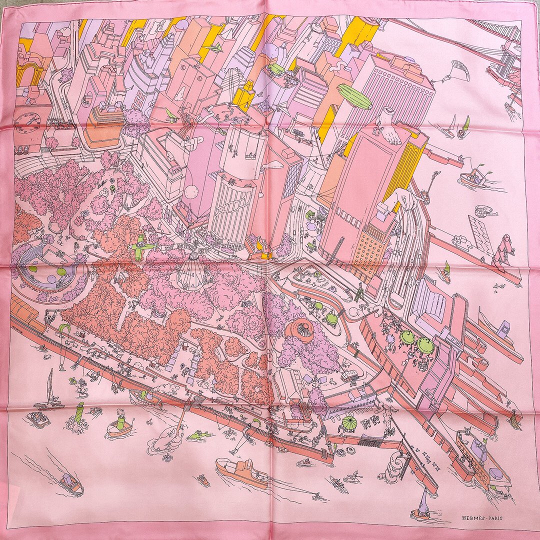에르메스 Hermes THE BATTERY NEW-YORK SCARF 스카프 핑크 90CM