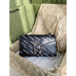 구찌 Gucci x Balenciaga 400249 Dionysus [디오니서스] 해커 프로젝트 스몰 핸드백 블랙 레더 28cm