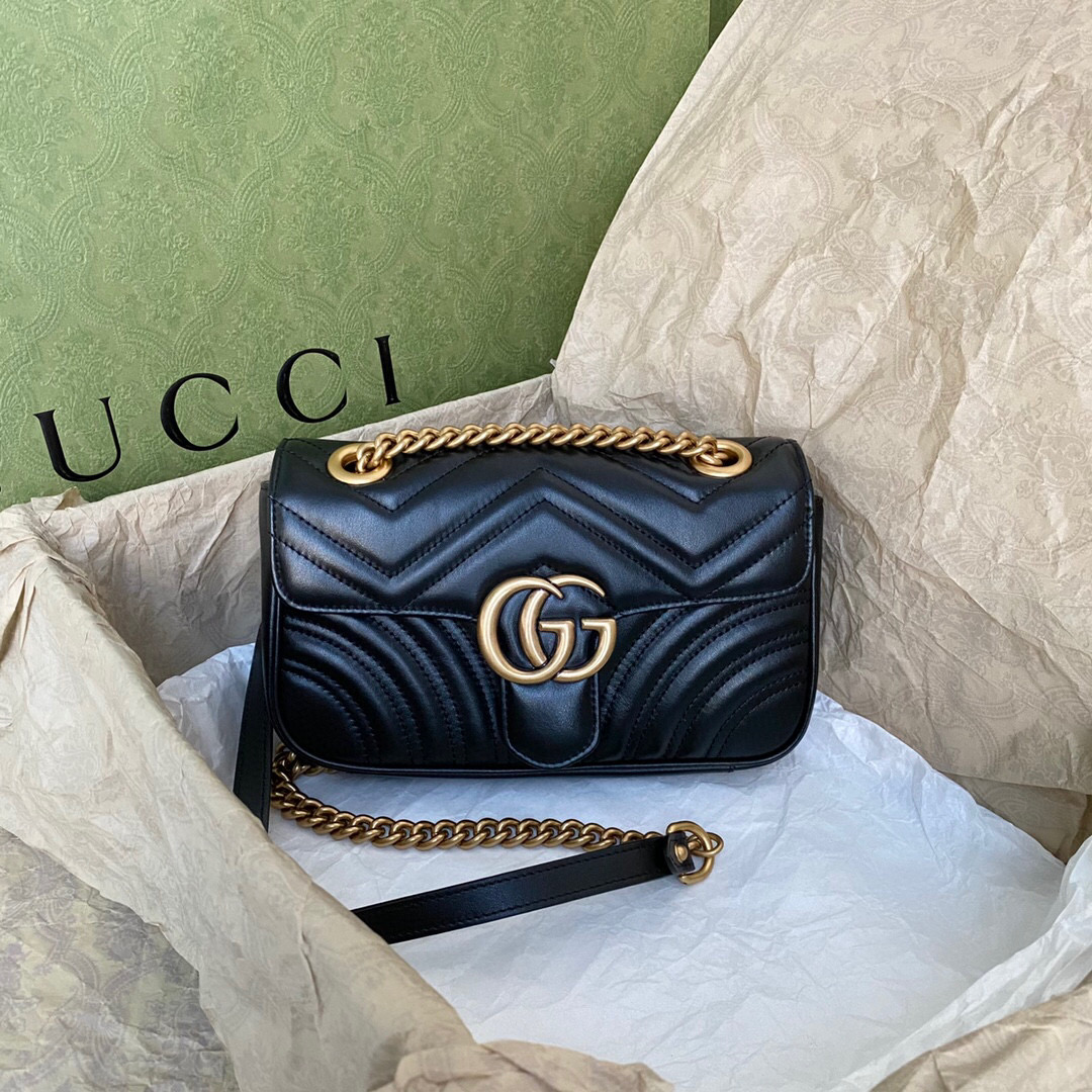 구찌 Gucci 446744 Marmont 미니 숄더백 블랙 22cm