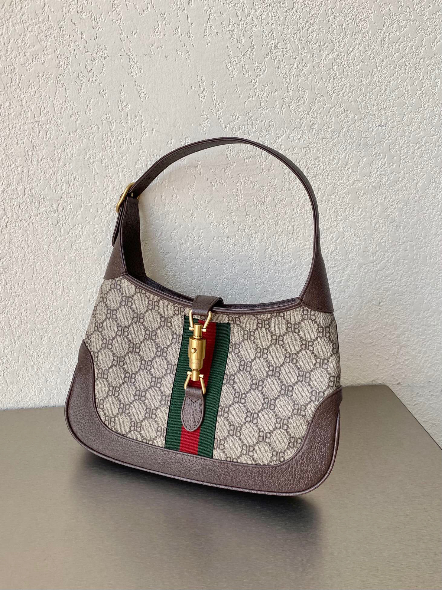 발렌시아가 Balenciaga X Gucci 680118 캔버스 자카드 HACKER MEDIUM 호보 백 28cm