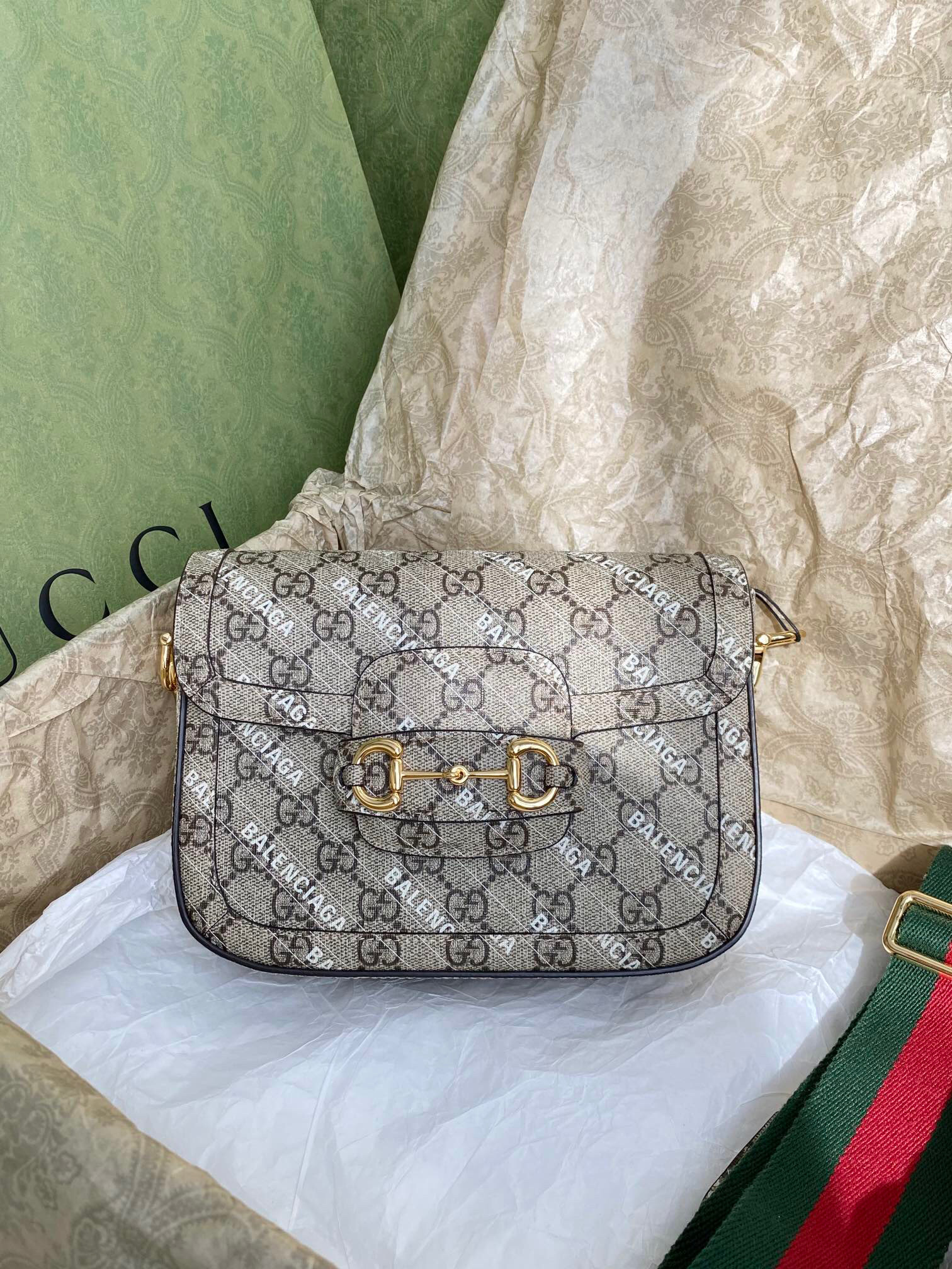 구찌 Gucci X Balenciaga 658574 [구찌 홀스빗 1955] 해커 프로젝트 미니 핸드백 20.5cm