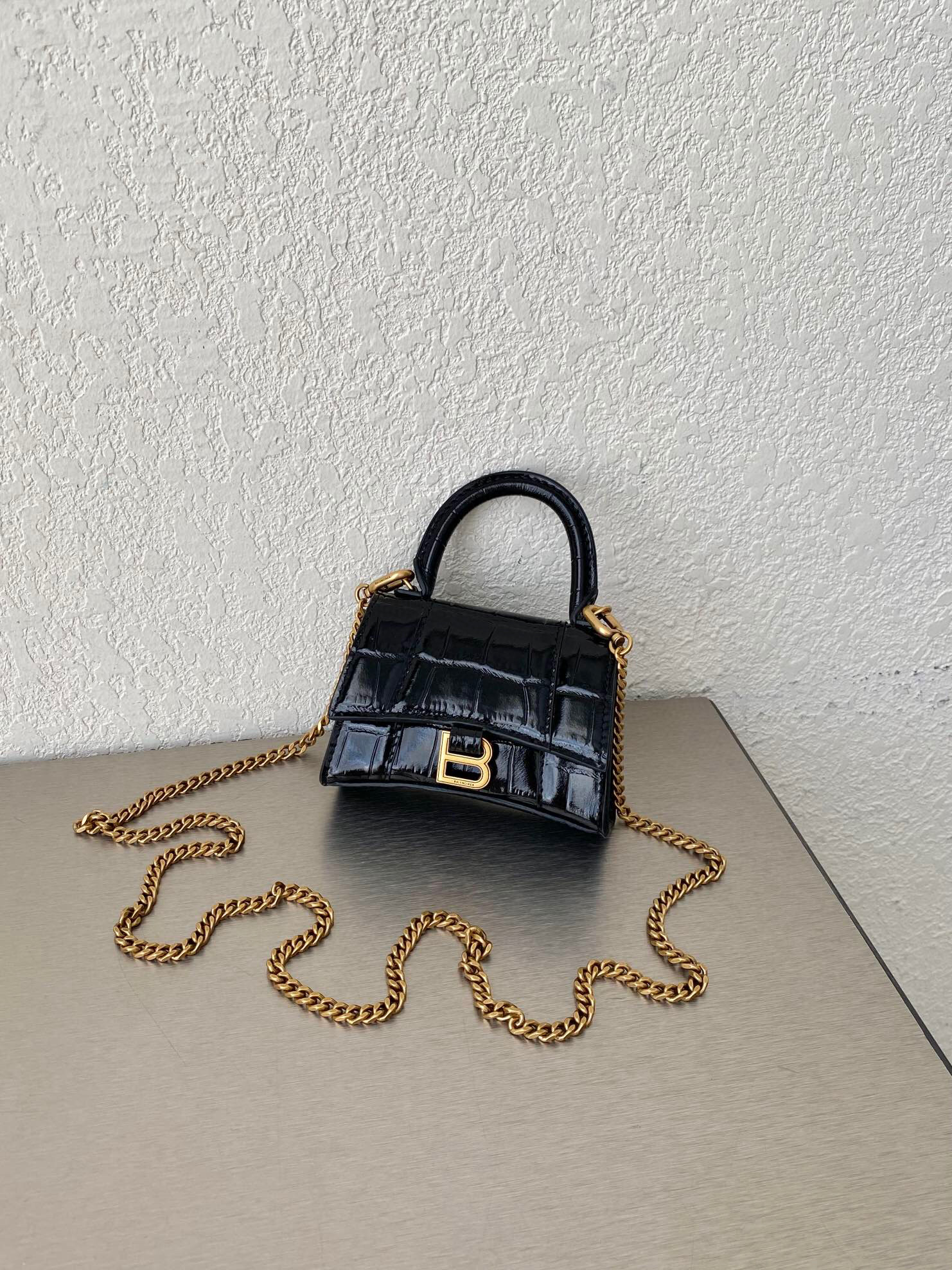 발렌시아가 Balenciaga 664676 HOURGLASS 체인 미니 TOP HANDLE 백 12cm