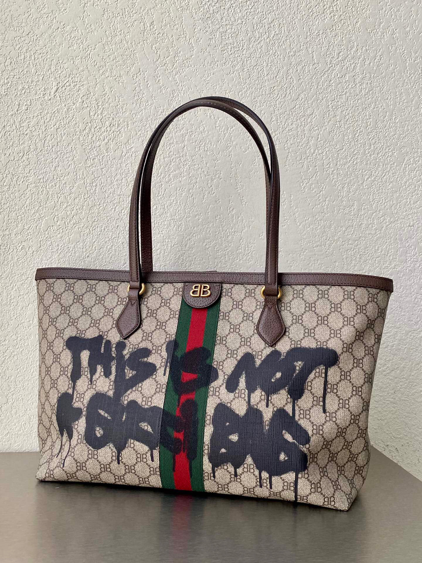 구찌 Gucci x Balenciaga 680125 코팅 캔버스 HACKER GRAFFITI MEDIUM 토트 백 37.8cm