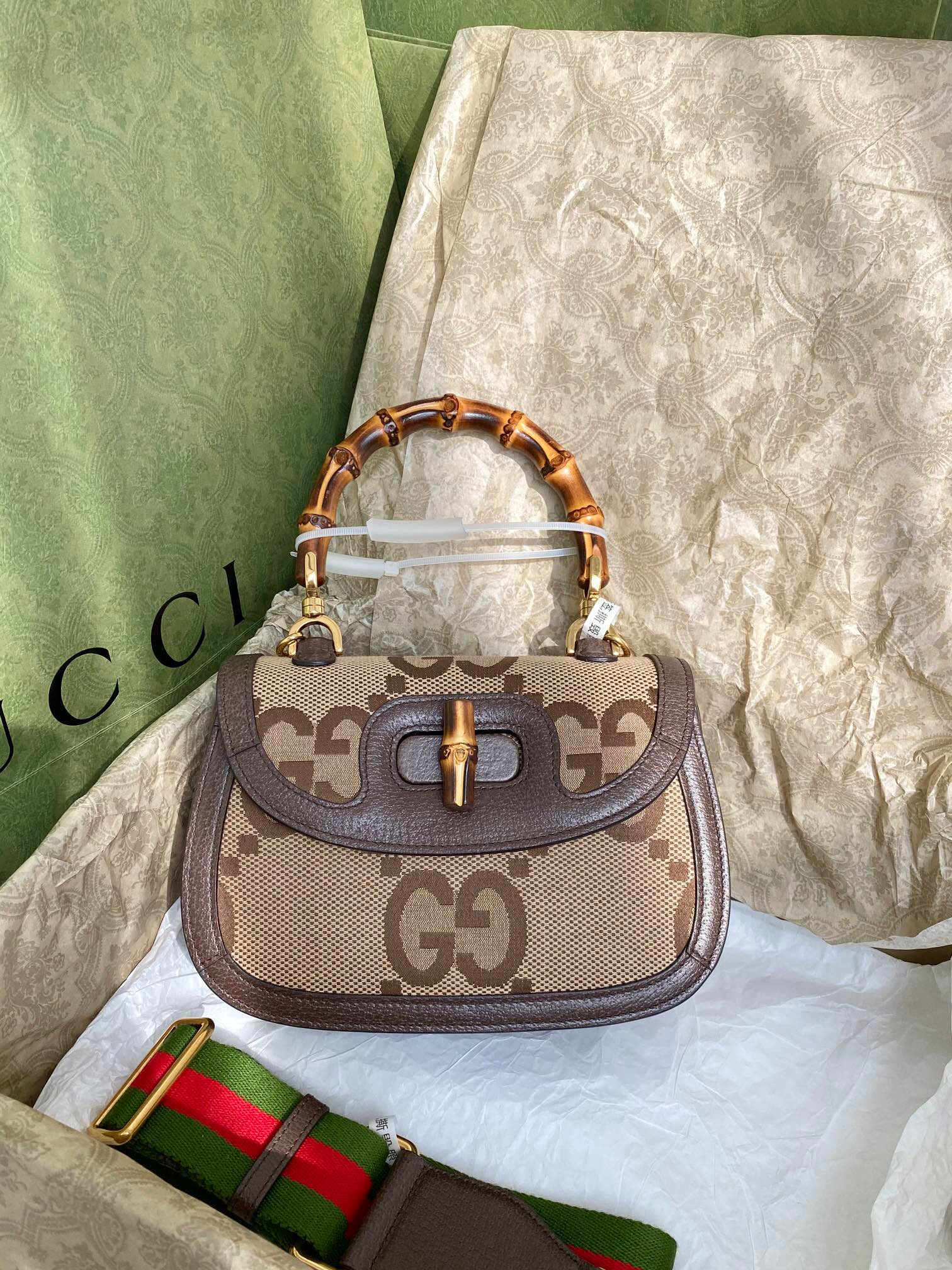 구찌 Gucci 675797 Bamboo Aria 스몰 점보 GG 뱀부 백 21cm