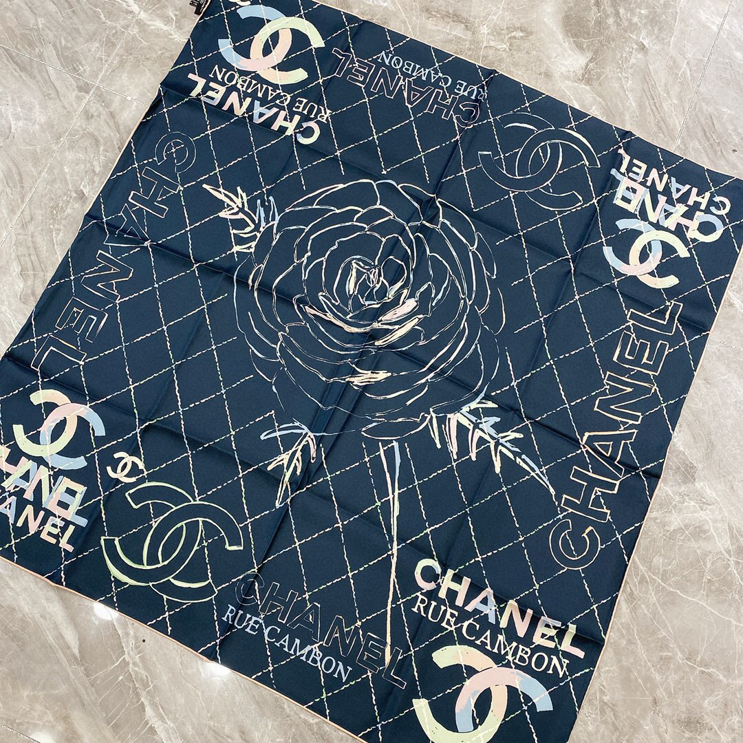 샤넬 CHANEL 스카프 블랙&블루 90cm