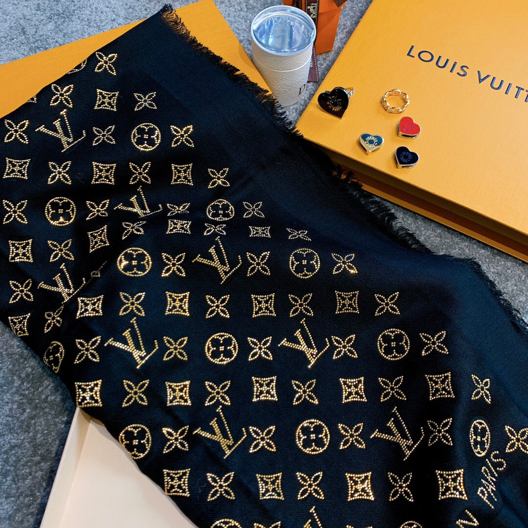 루이비통 Louis Vuitton MORE MONOGRAM 스카프 블랙 37809 120CM