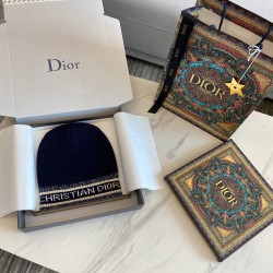 디올 Dior White 니트 모자 블루