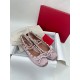 발렌티노 Valentino 락스터드 새틴 발레리나 워터 라일락