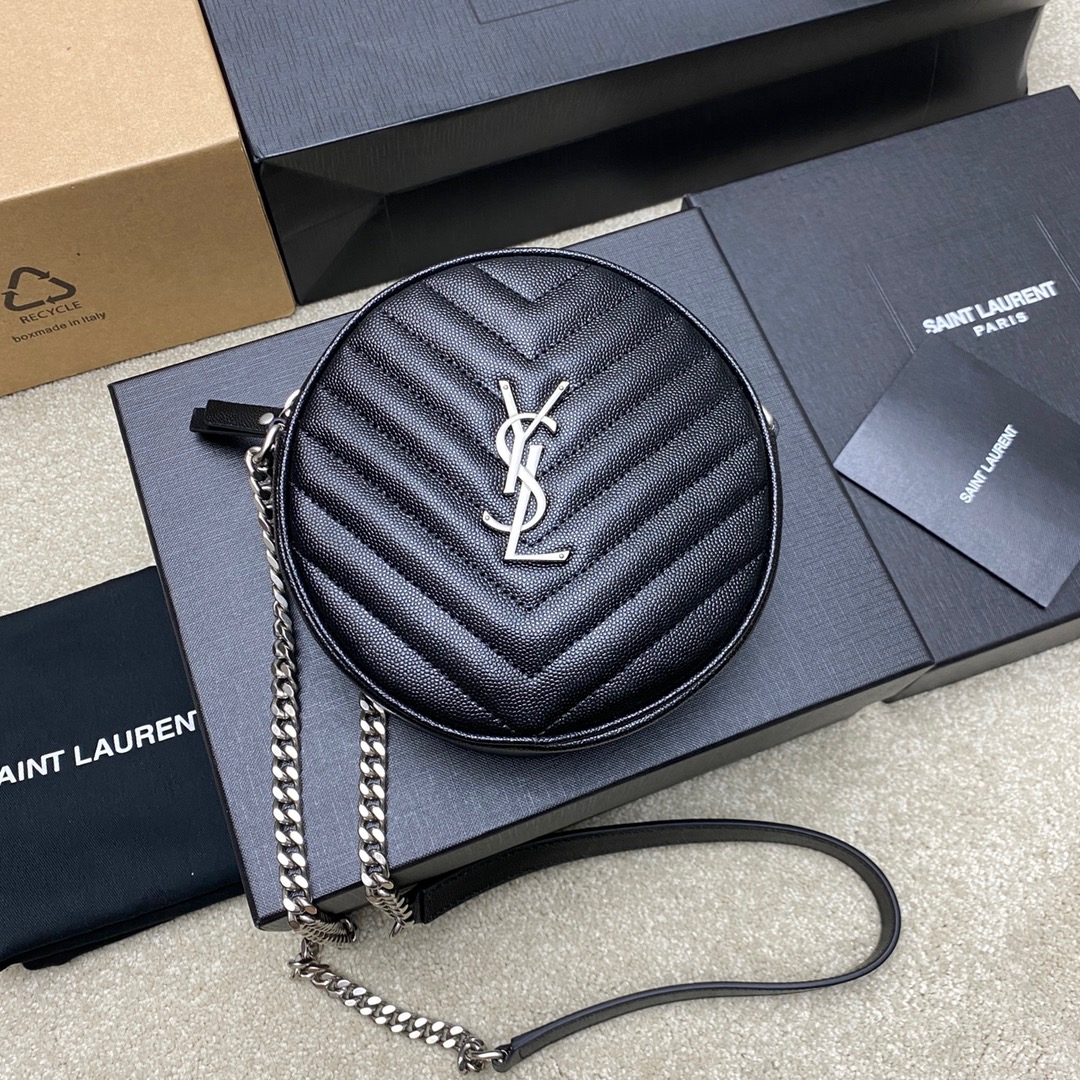 생로랑 Saint laurent/YSL 610436 쉐브론 퀼티드 그랑 드 뿌드르 엠보스 레더 바이닐 라운드 카메라백  17CM