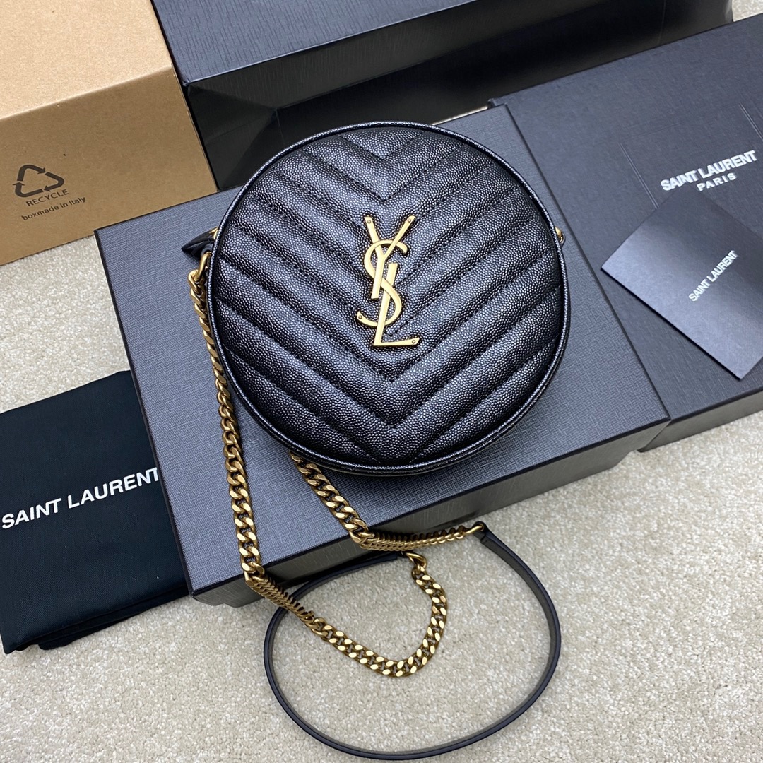 생로랑 Saint laurent/YSL 610436 쉐브론 퀼티드 그랑 드 뿌드르 엠보스 레더 바이닐 라운드 카메라백  17CM