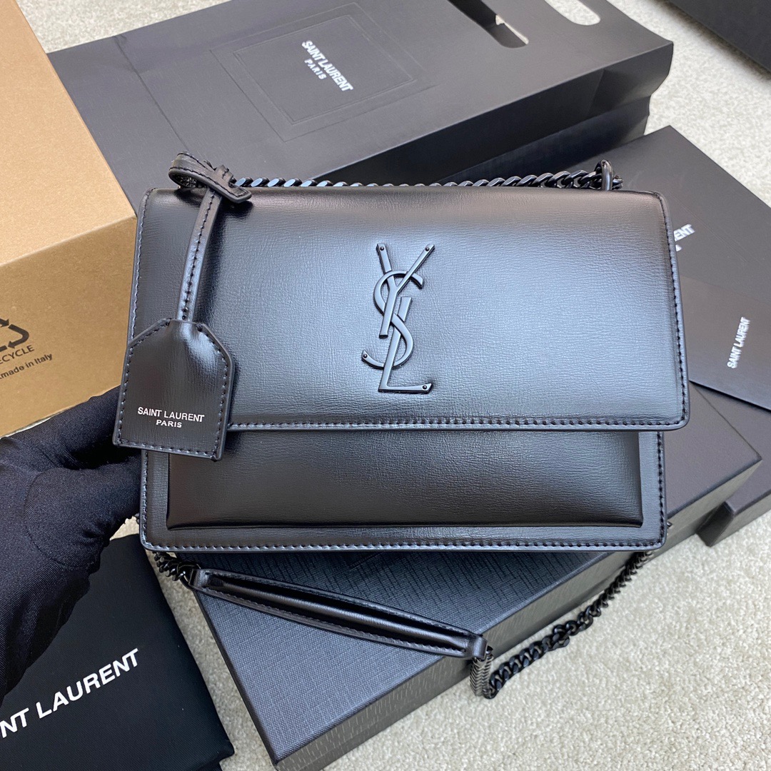 생로랑 Saint laurent/YSL 442906 선셋 미디움 체인 백 스무스 레더 느와르  22CM