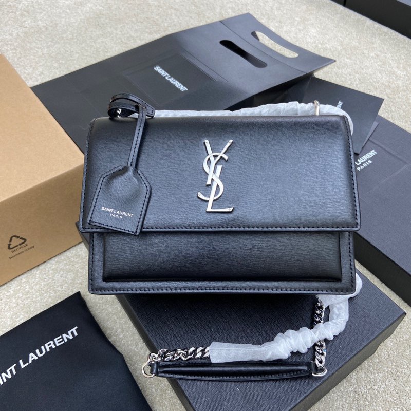 생로랑 Saint laurent/YSL 442906 스무스 레더 실버 모노그램 선셋 미디움백 블랙 22CM