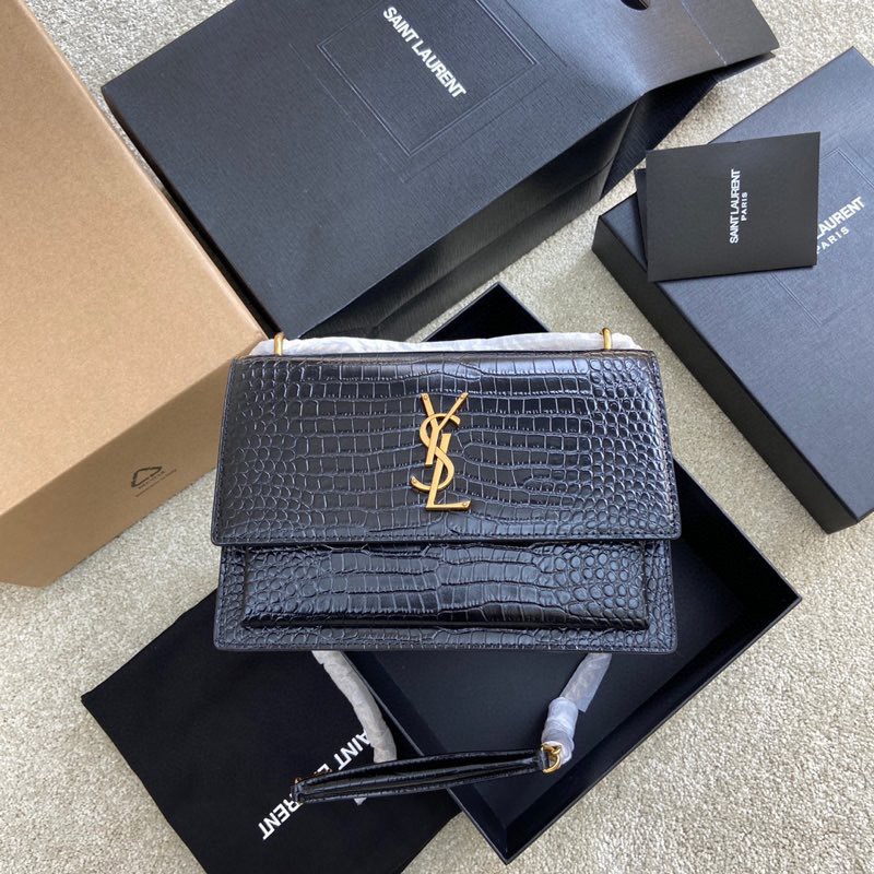 생로랑 Saint laurent/YSL 442906 선셋 미디움 체인 백 크로커다일 엠보스 샤이니 레더 느와르 22CM