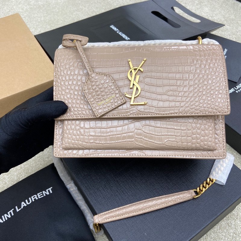 생로랑 Saint laurent/YSL 442906 선셋 미디움 체인 백 크로커다일 엠보스 샤이니 레더 다크 베이지 22CM