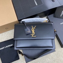 생로랑 Saint laurent/YSL 634723 선셋 미디움 탑 핸들 스무스 레더 느와르 25CM