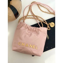 샤넬 CHANEL AS3980 22 미니 핸드백 샤이니 카프스킨 & 골드 메탈 라이트 핑크 23CM