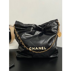 샤넬  CHANEL AS3260 22 스몰 핸드백 샤이니 카프스킨 &  골드 래커드 메탈 블랙  35CM