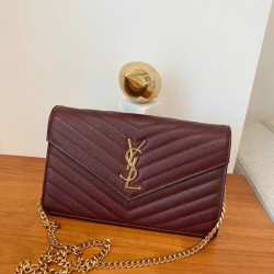 생로랑 Saint laurent/YSL 377828 그랑 드 뿌드르 엠보스드 레더 카산드라 마틀라세 체인 지갑 22CM