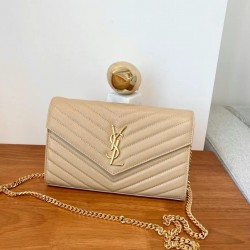 생로랑 Saint laurent/YSL 377828 그랑 드 뿌드르 엠보스드 레더 카산드라 마틀라세 체인 지갑 22CM