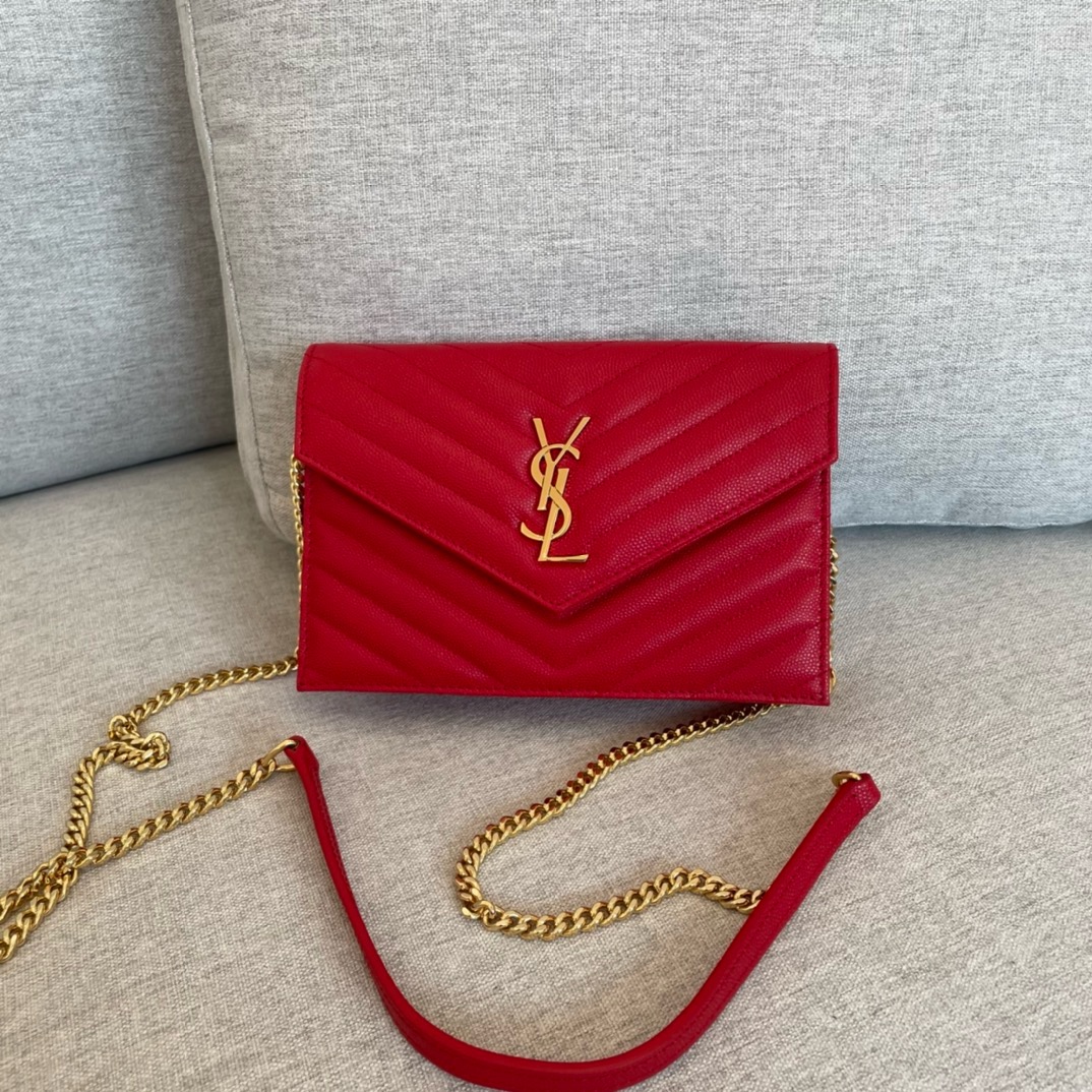 생로랑 Saint laurent/YSL 393953 WOC 그랑 드 뿌드르 엠보스드 레더 카산드라 마틀라세 엔벨로프 체인 지갑 19CM