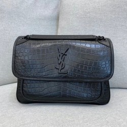 생로랑 Saint laurent/YSL 633158 니키 미디움 체인 백 크링클 레더 느와르 28CM