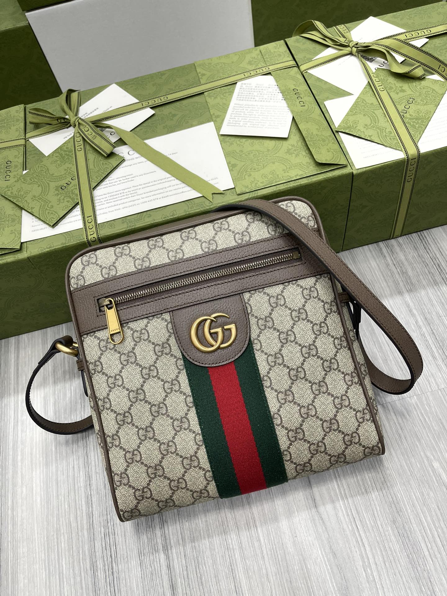 구찌 Gucci 547926 오피디아 GG 스몰 메신저백 베이지 에보니 23CM