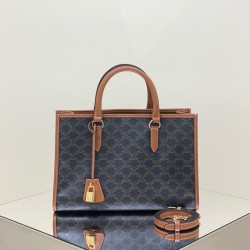 셀린느 Celine 199742 Cabas Tote 트리옹프 캔버스 & 카프스킨 미니 호리존탈 카바스 탄 35CM