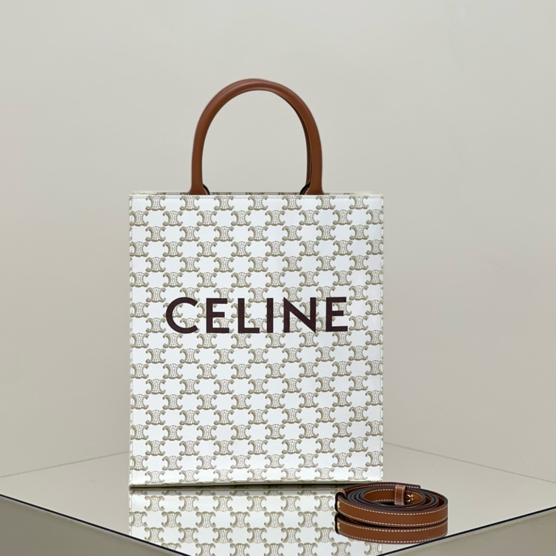 셀린느 Celine 191542 Cabas 스몰 카바스 버티컬 트리옹프 캔버스 카프스킨 탄 28.5CM