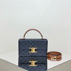 셀린느 Celine 199992 Box Triomphe 트리옹프 캔버스 & 카프스킨 박스 트리옹프 탄 22CM