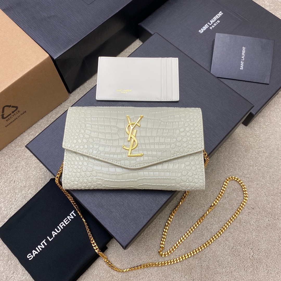 생로랑 Saint laurent/YSL 607788 Uptown 크로커다일 엠보스드 샤이니 레더 업타운 체인 지갑 19CM