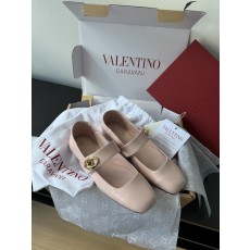 발렌티노 Valentino 톤온톤 스터드 락스터드 새틴 발레리나 핑크 피피