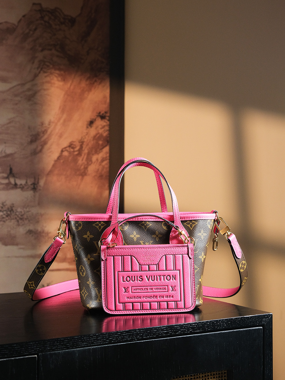 【GR】루이비통 Louis Vuitton M12106 Neverfull Bandouliere Inside Out BB Monogram Rose Pondichery