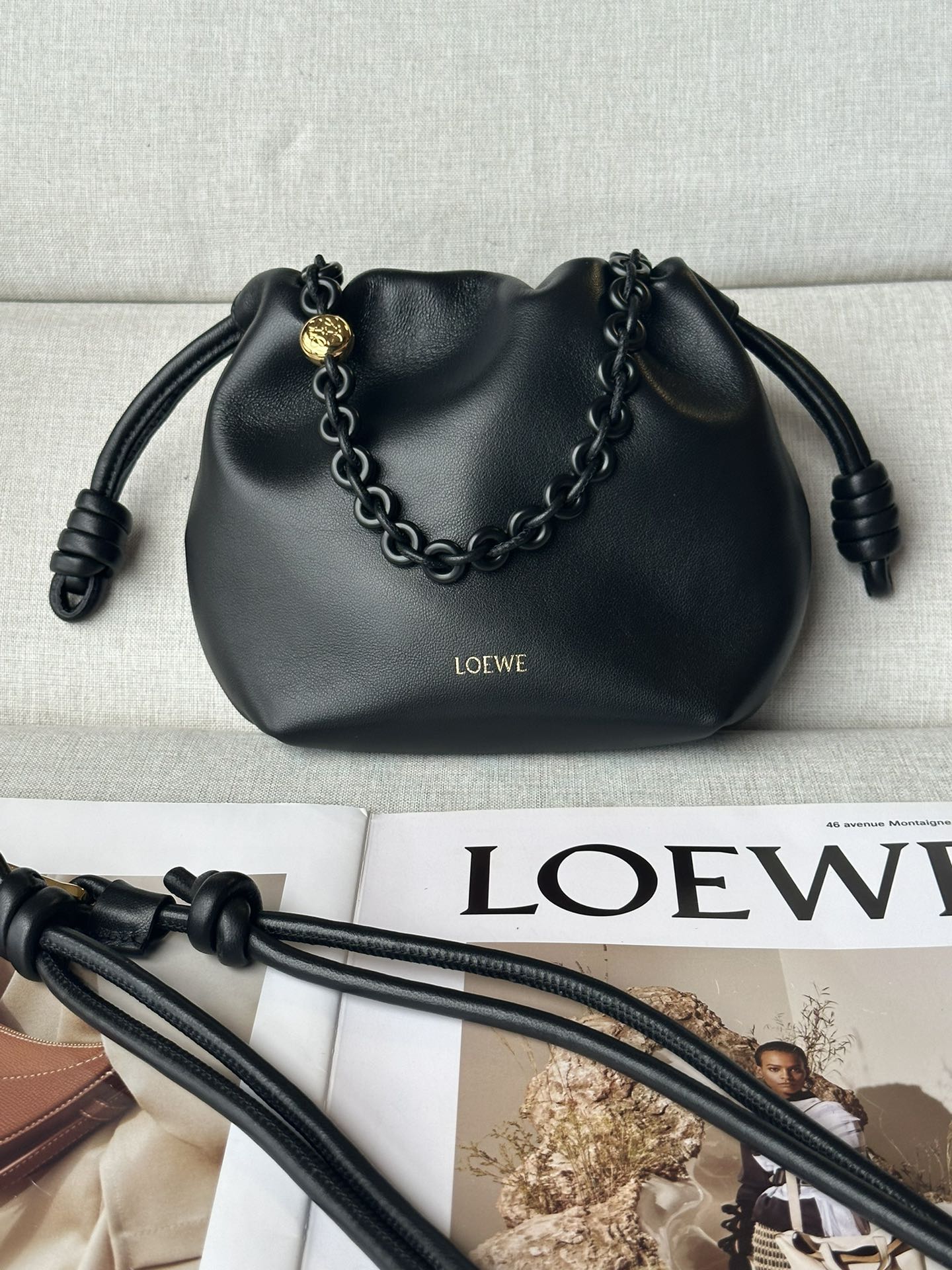 로에베 Loewe Flamenco 1773 클러치 Black 23cm