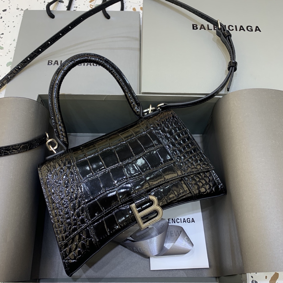 발렌시아가 Balenciaga 592833 Hourglass XS Handbag Black 23cm