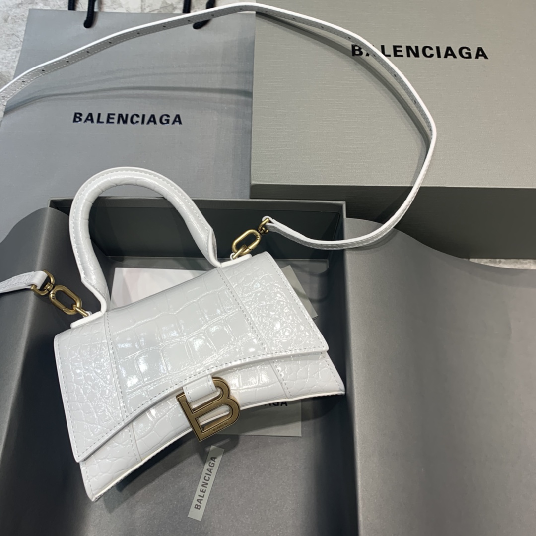 발렌시아가 Balenciaga 592833 Mini Hourglass XS Handbag White 19cm