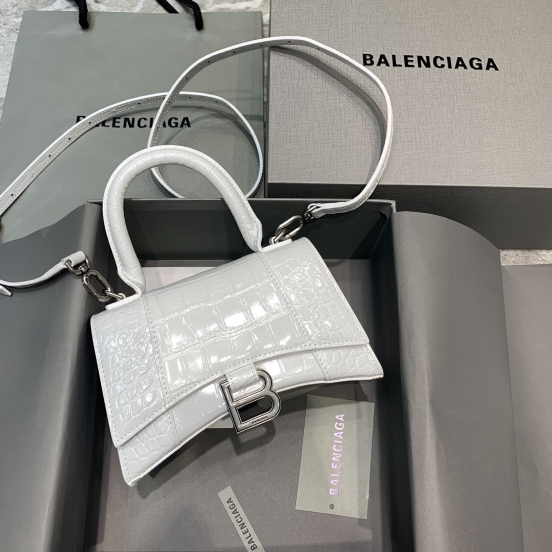발렌시아가 Balenciaga 592833 Mini Hourglass XS Handbag White 19cm