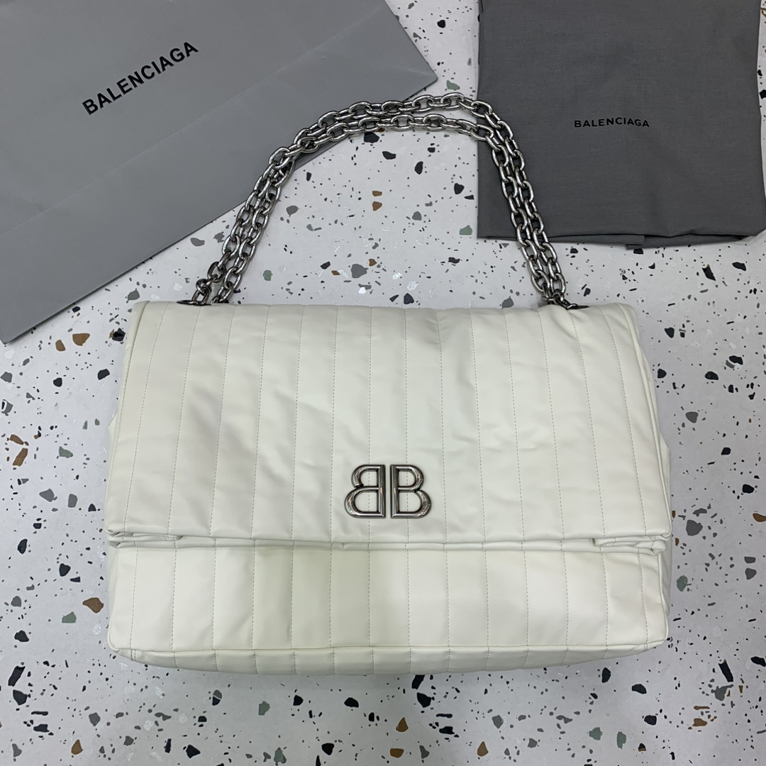 발렌시아가 Balenciaga Monaco Large Chain Bag Quilted White 43.5cm