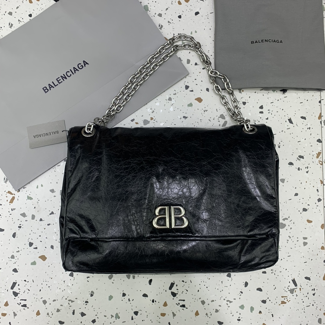 발렌시아가 Balenciaga 765966 Monaco Large  Chain Bag Black 43.5cm