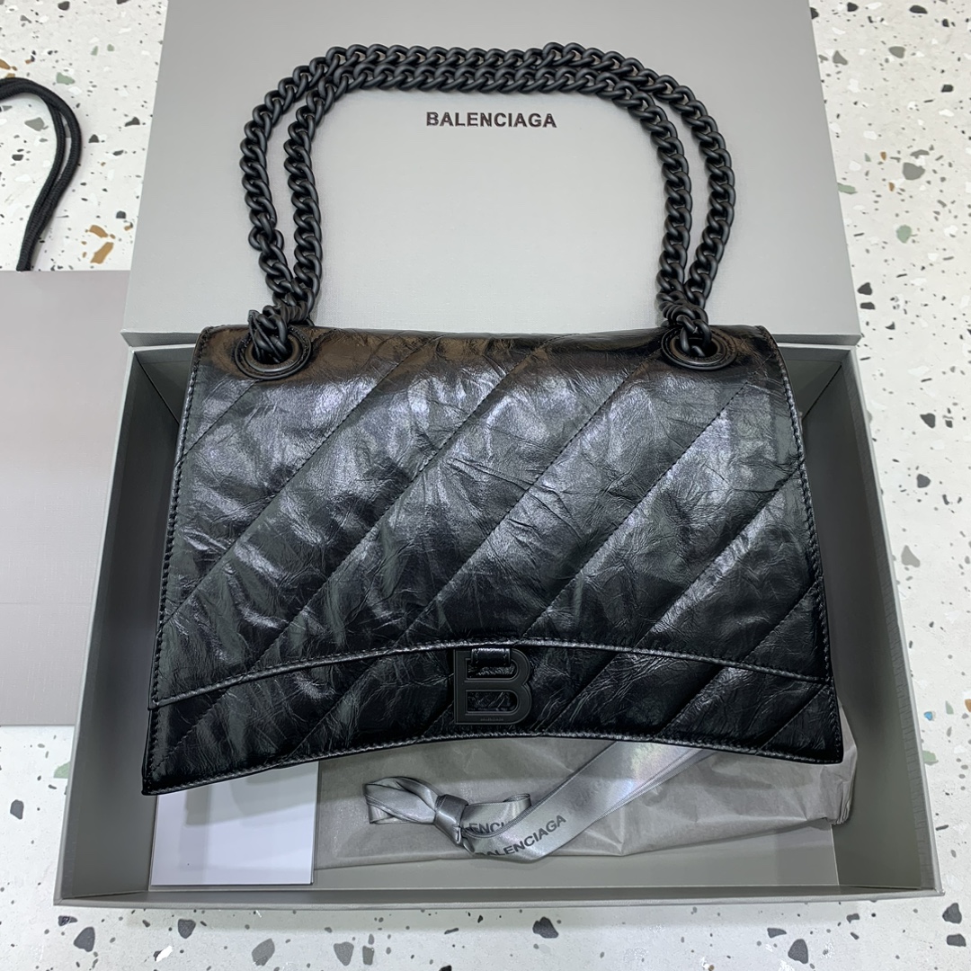 발렌시아가 Balenciaga Crush Medium Chain Bag Black 31cm