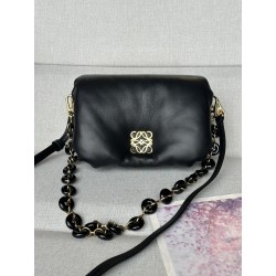 로에베 Loewe 9802 Puffer Goya Bag In Shiny Nappa Lambskin Black