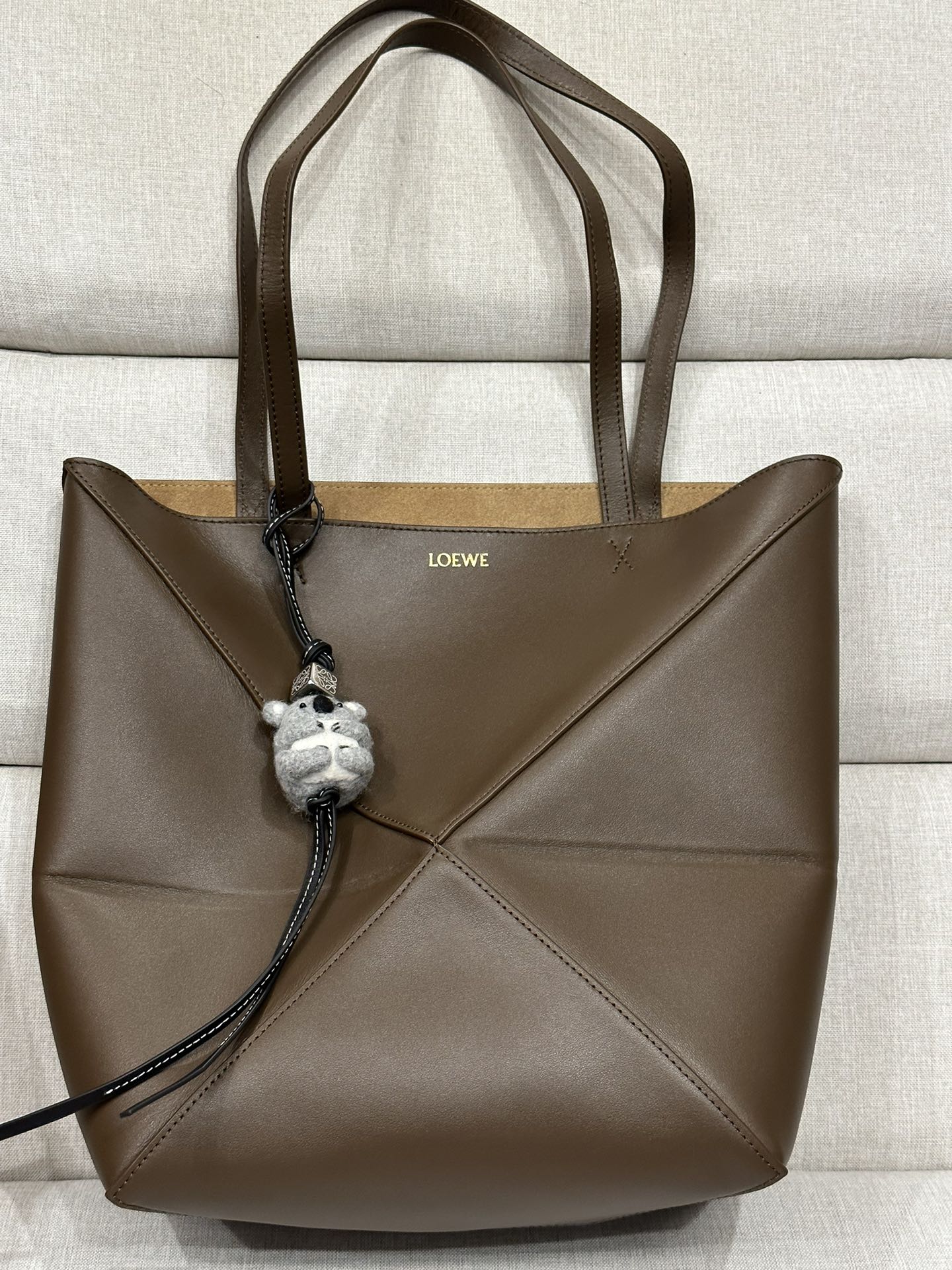 로에베 Loewe 1762 Puzzle Fold Tote Bag in Shiny Calfskin