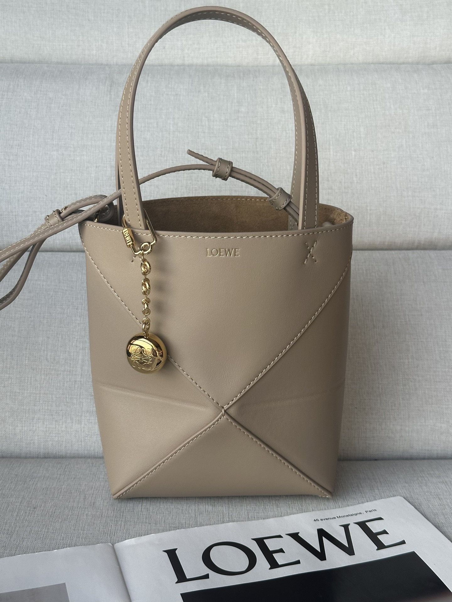 로에베 Loewe 1763 Mini Puzzle Fold Tote Bag in Shiny Calfskin