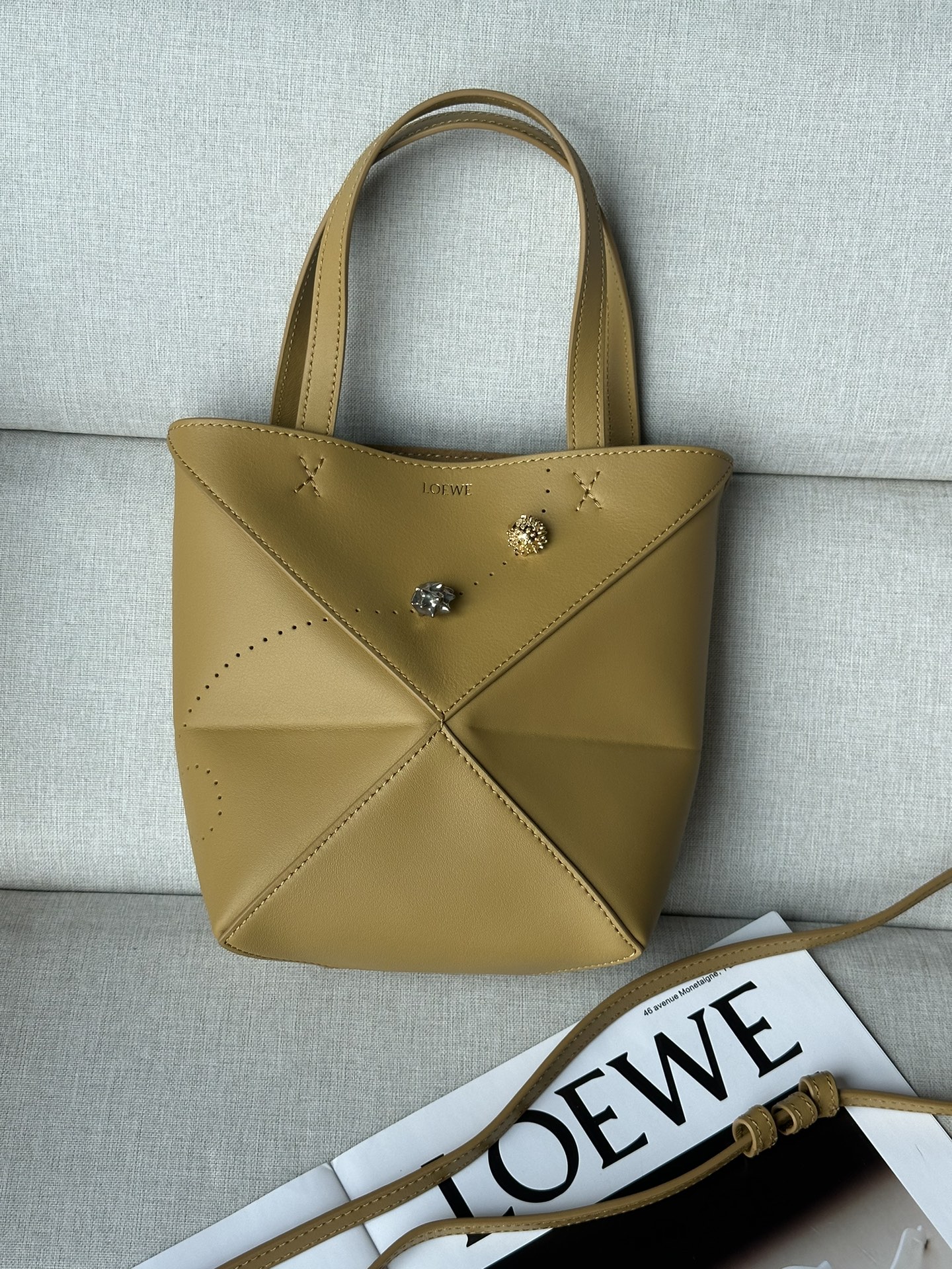 로에베 Loewe 1763 Mini Puzzle Fold Tote Bag in Shiny Calfskin