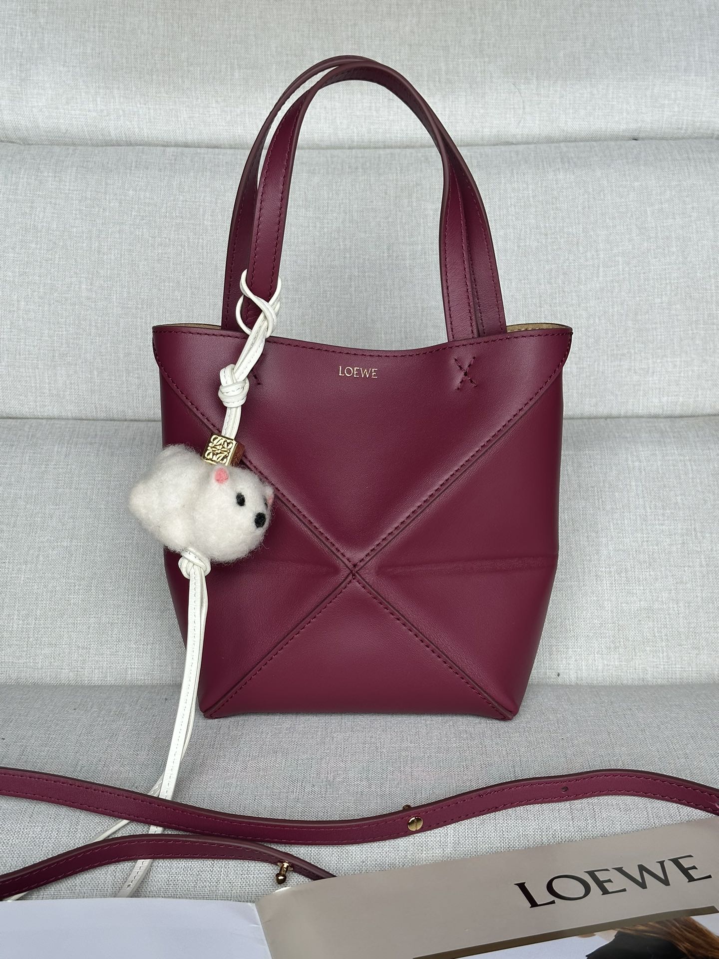 로에베 Loewe 1763 Mini Puzzle Fold Tote Bag in Shiny Calfskin