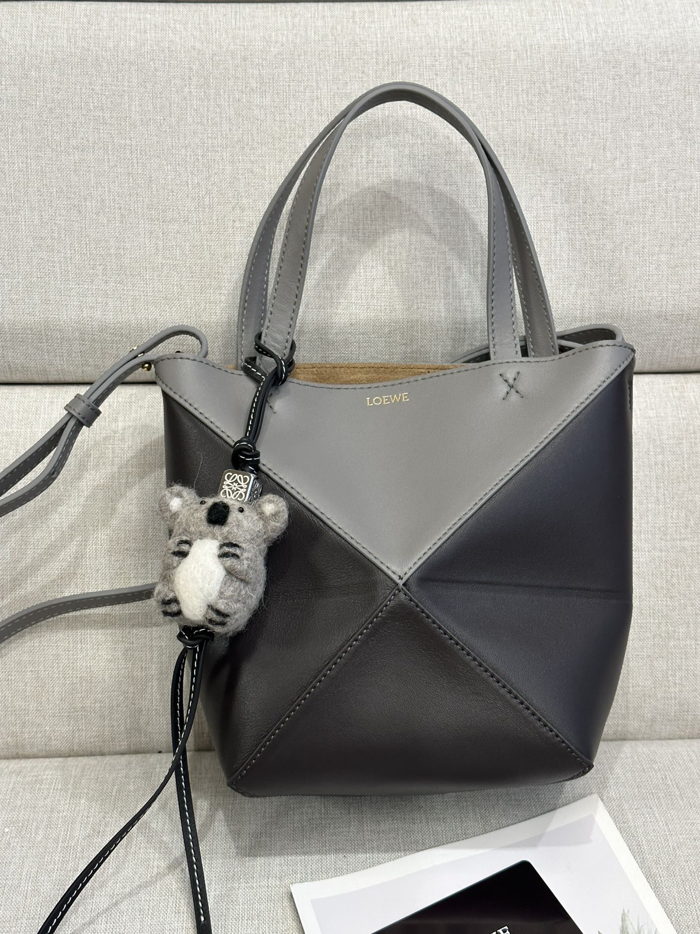로에베 Loewe 1763 Mini Puzzle Fold Tote Bag in Shiny Calfskin