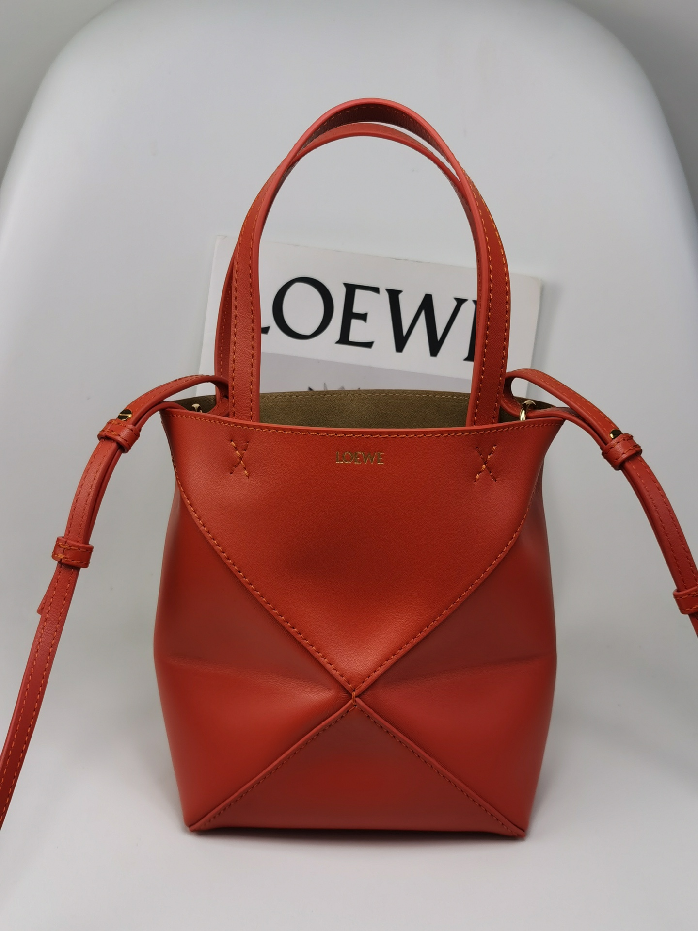 로에베 Loewe 1763 Mini Puzzle Fold Tote Bag in Shiny Calfskin