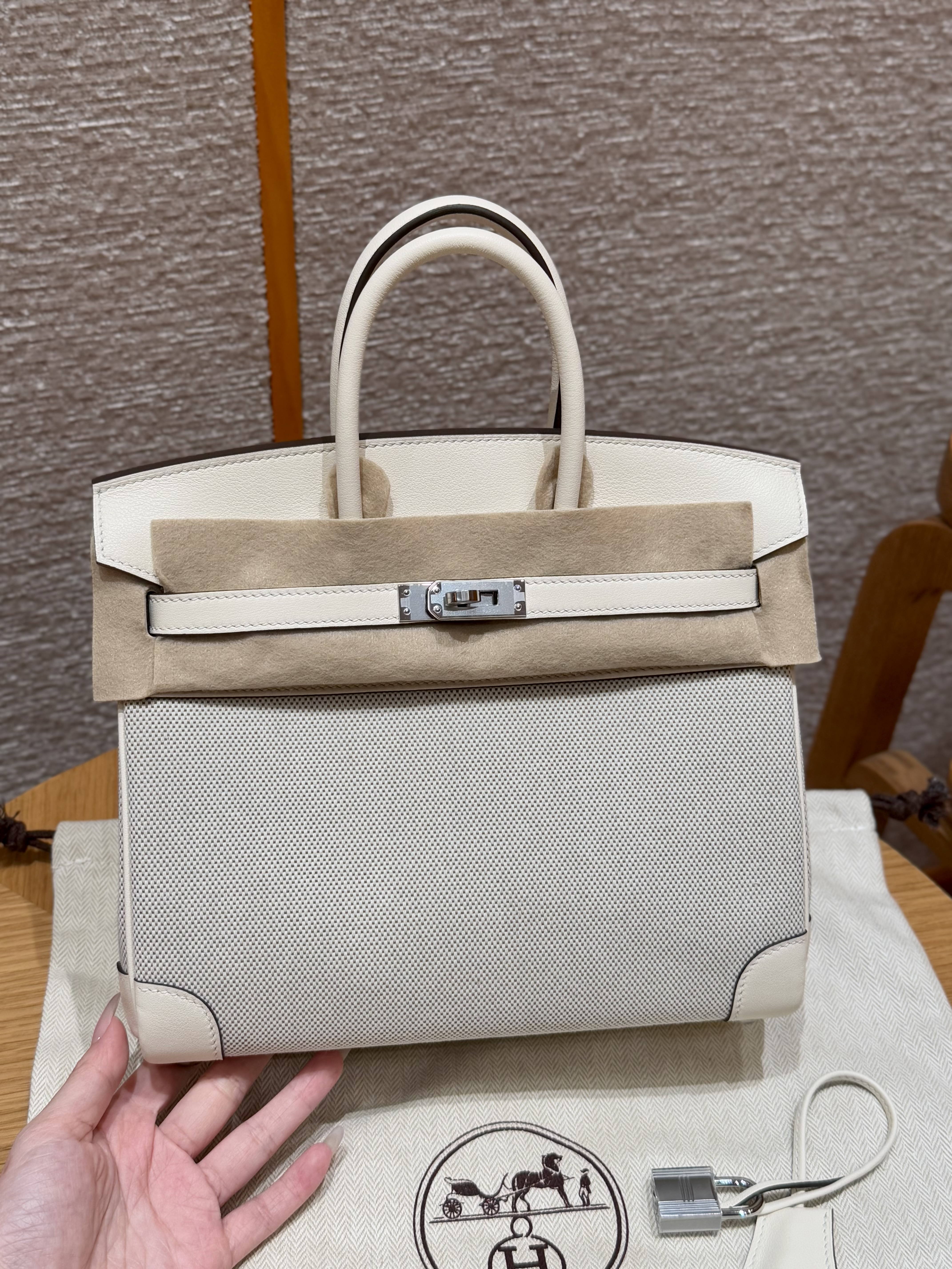 에르메스 Hermes Birkin 25cm Canvas and Swift i2 nata/silver
