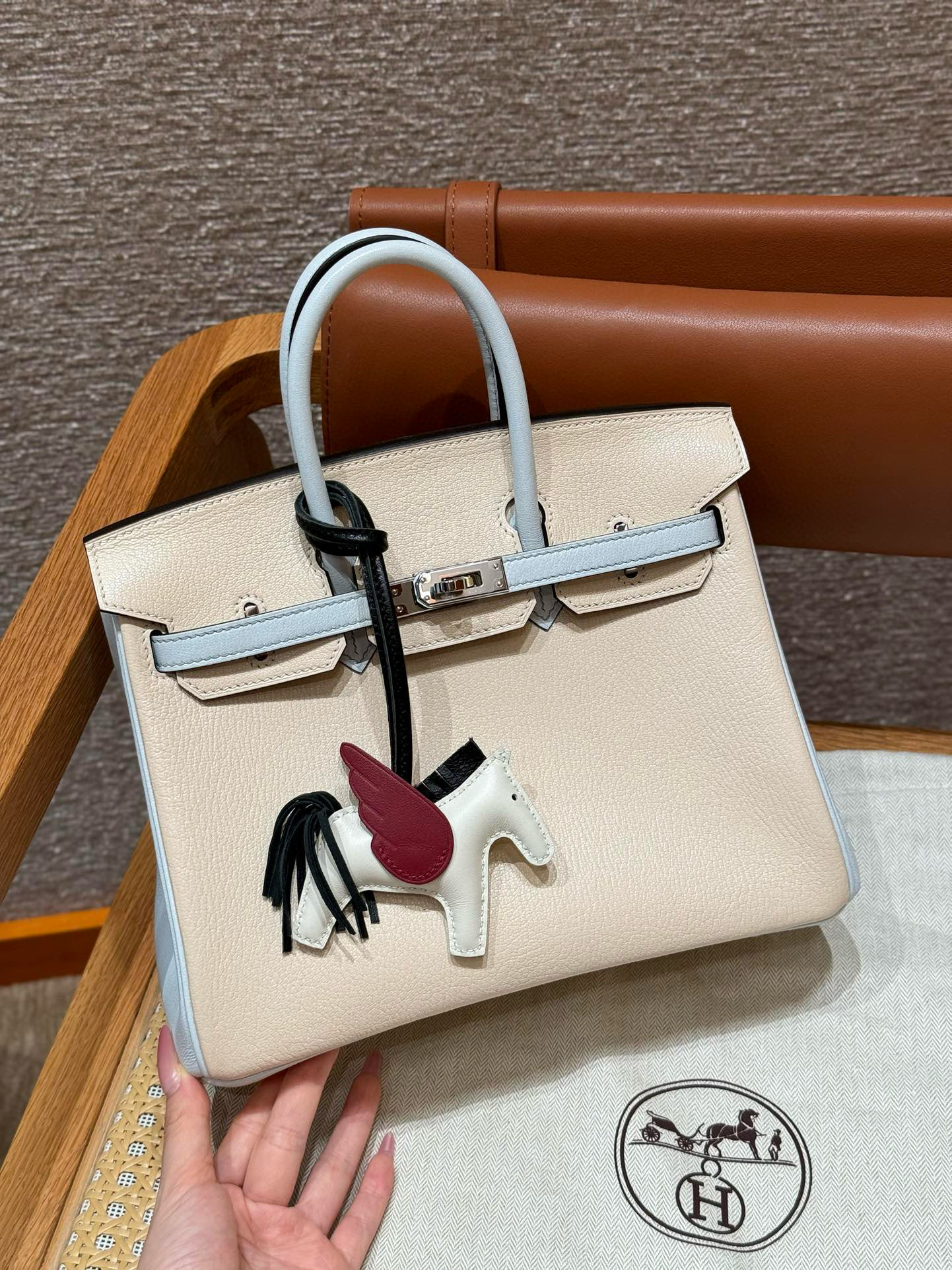 에르메스 Hermes Birkin 25cm Chèvre i2 Nata and T0 Blue Brume/silver