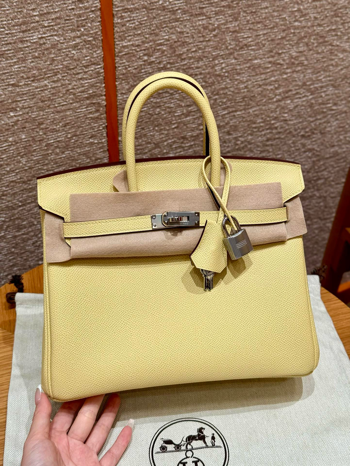 에르메스 Hermes Birkin 25cm Epsom 1Z Jaune Poussin/silver